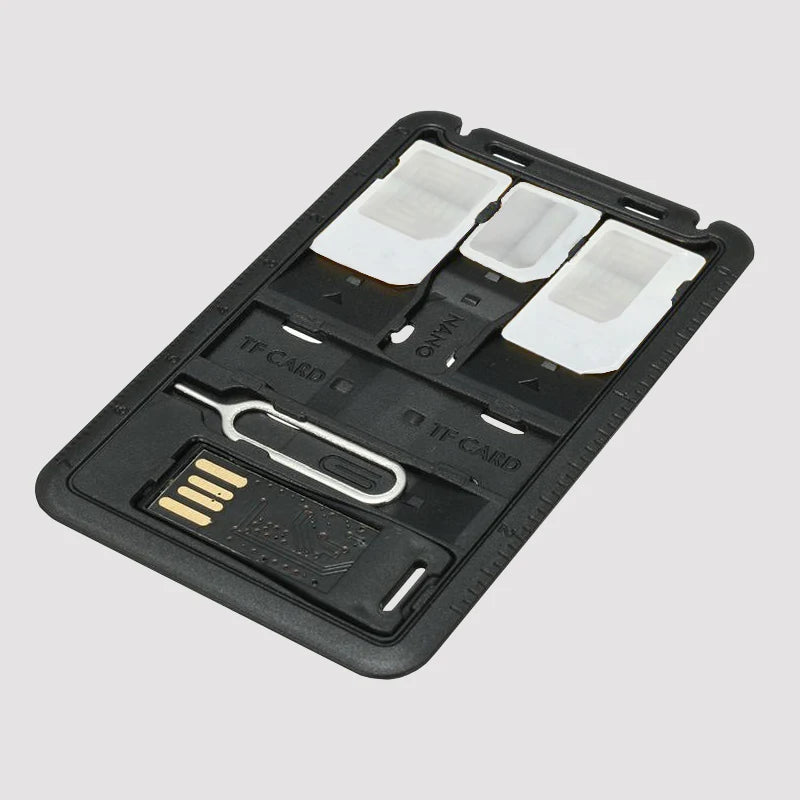 All in One Credit Card Size Slim SIM Adapter kit with TF Card Reader & SIM Card Tray Eject Pin, SIM Card Holder