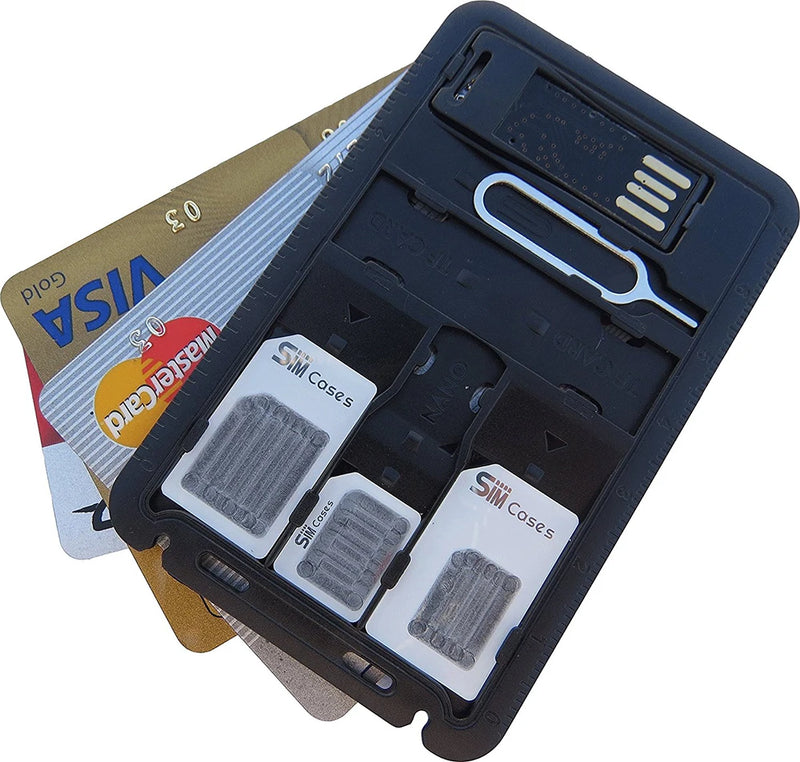 All in One Credit Card Size Slim SIM Adapter kit with TF Card Reader & SIM Card Tray Eject Pin, SIM Card Holder