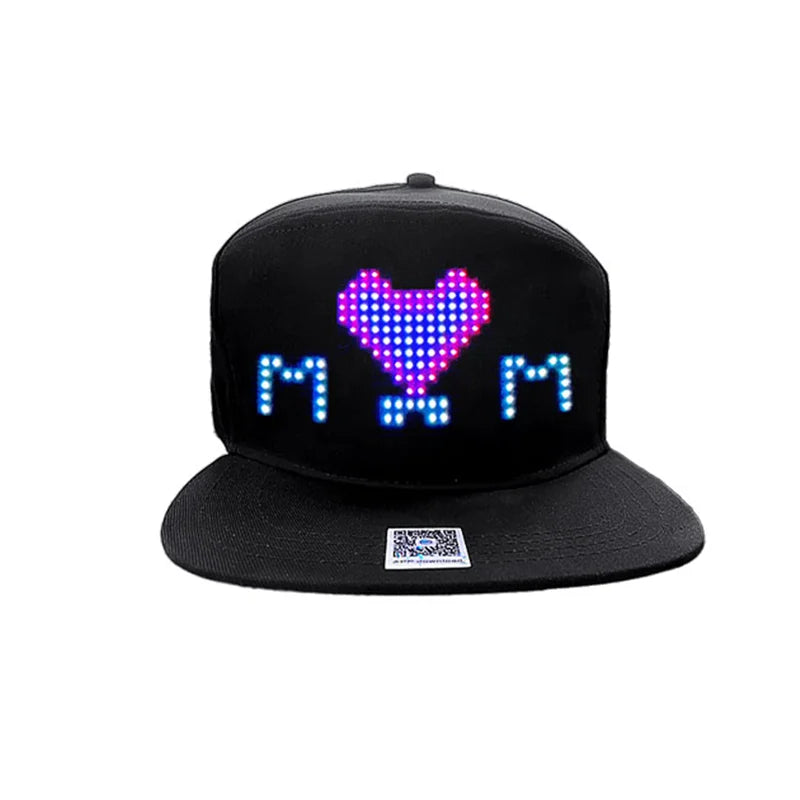 RGB Color Scrolling Message LED Cap with APP Programmable LED Screen USB Rechargeable LED Baseball Cap Luminous Party Light Hat