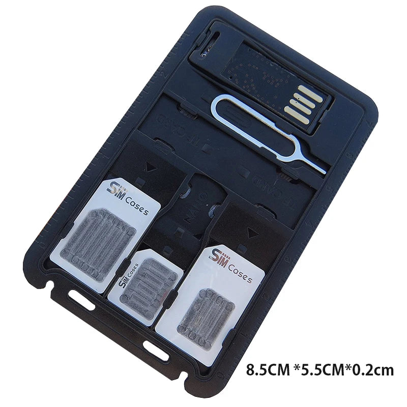 All in One Credit Card Size Slim SIM Adapter kit with TF Card Reader & SIM Card Tray Eject Pin, SIM Card Holder