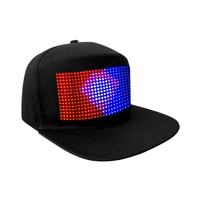 RGB Color Scrolling Message LED Cap with APP Programmable LED Screen USB Rechargeable LED Baseball Cap Luminous Party Light Hat