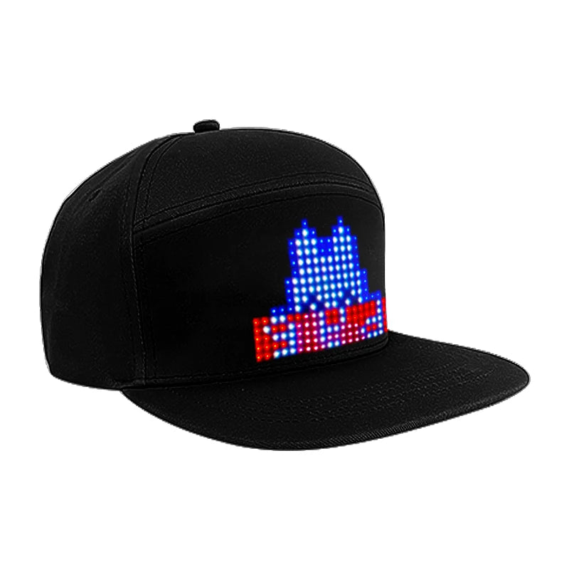 RGB Color Scrolling Message LED Cap with APP Programmable LED Screen USB Rechargeable LED Baseball Cap Luminous Party Light Hat