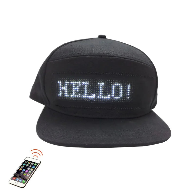 RGB Color Scrolling Message LED Cap with APP Programmable LED Screen USB Rechargeable LED Baseball Cap Luminous Party Light Hat