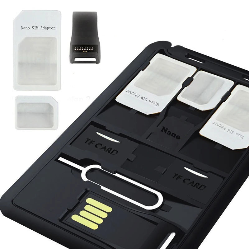 All in One Credit Card Size Slim SIM Adapter kit with TF Card Reader & SIM Card Tray Eject Pin, SIM Card Holder