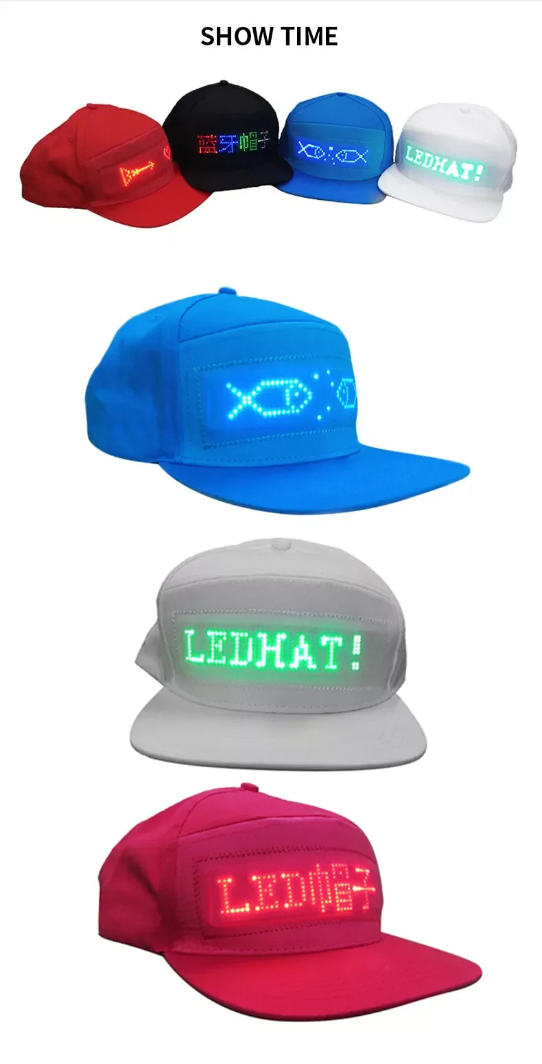 RGB Color Scrolling Message LED Cap with APP Programmable LED Screen USB Rechargeable LED Baseball Cap Luminous Party Light Hat