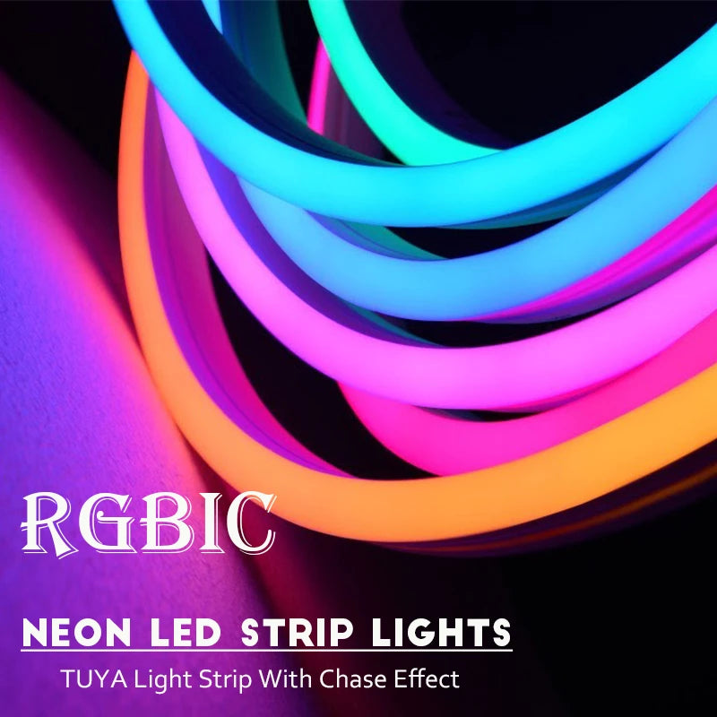 10M/32.8ft TUYA LED Neon Strip Lights Waterproof RGBIC Neon Rope Lights WiFi Flexible Tape with Chasing Effect work with Aleax