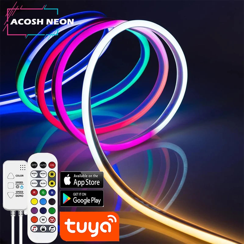 10M/32.8ft TUYA LED Neon Strip Lights Waterproof RGBIC Neon Rope Lights WiFi Flexible Tape with Chasing Effect work with Aleax