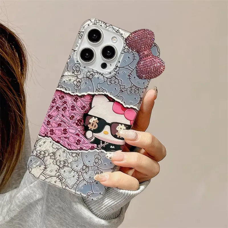 Hello Kitty Money Sunglasses KT Cat Strap Phone Case For iPhone 16 15 14 12 13 11 Pro Max XR XS MAX 7 8 PLUS MINI Y2K Girl Cover