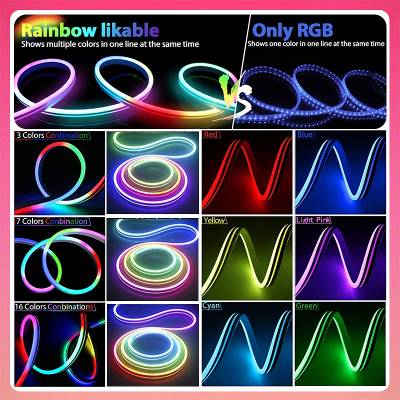 10M/32.8ft TUYA LED Neon Strip Lights Waterproof RGBIC Neon Rope Lights WiFi Flexible Tape with Chasing Effect work with Aleax