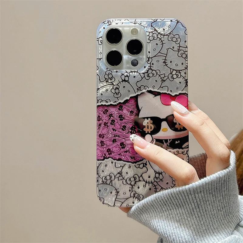 Hello Kitty Money Sunglasses KT Cat Strap Phone Case For iPhone 16 15 14 12 13 11 Pro Max XR XS MAX 7 8 PLUS MINI Y2K Girl Cover